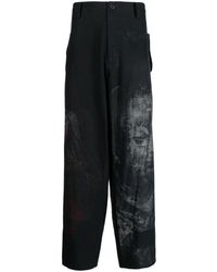 Yohji Yamamoto - Graphic-print Wide-leg Trousers - Lyst