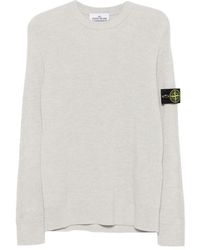 Stone Island - Melange Sand Ribbed Rws Wool Crewneck Sweater With A Logo Badge - Lyst