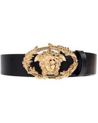 Versace - Buckle Crest Leather Belt 4 Cm - Lyst