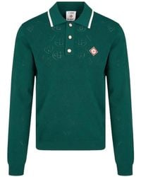CASABLANCA - Pointelle Monogram-Knit Polo Shirt - Lyst