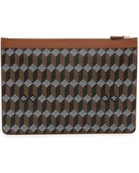 AU DEPART - Geometric-Print Leather-Trim Clutch Bag - Lyst
