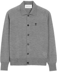 Ami Paris - Wool Shirt Collar Ami De Coeur Cardigan - Lyst