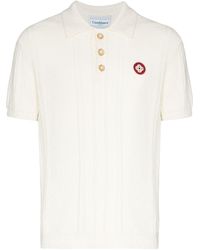 CASABLANCA Logo-embroidered Knitted Polo Shirt - White