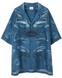 Burberry - Shark Print Short-sleeve Silk Shirt - Lyst