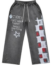 Satoshi Nakamoto - Get What I Want Distressed Graffiti-Print Trousers - Lyst