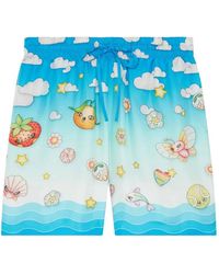 CASABLANCA - Kawaii-Motif Silk Twill Shorts - Lyst