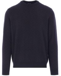 Giorgio Armani - Chevron Pattern Long Sleeve Wool Blend Sweater - Lyst