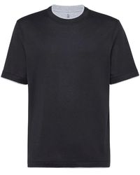 Brunello Cucinelli - Silk And Cotton Lightweight Jersey Crew-Neck T-Shirt With Faux-Layering - Lyst