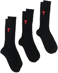 Ami Paris - Logo-print Ribbed Three-pack Socks - Lyst