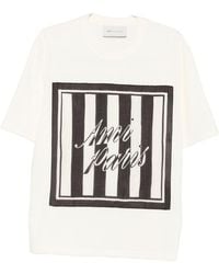 Ami Paris - Logo-Print Striped Vintage-Denim Patch T-Shirt - Lyst