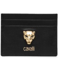 Mens Accessories Wallets and cardholders Roberto Cavalli Leather Logo And Lightning-print Bi-fold Wallet in Black for Men 