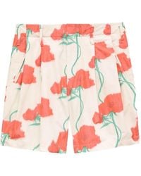 KENZO - Poppy-Print Pleated Shorts - Lyst