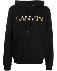 Lanvin - Embroidered-logo Pouch-pocket Hoodie Black/multicolour - Lyst