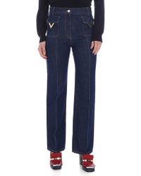 Valentino V Golden Metal Logo Jeans - Blue