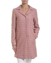 Herno Bouclé Coat In Pink With Lamé Inserts