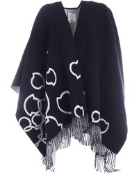 Moncler Cape Featuring Black And White Fringes