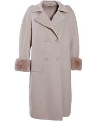 Ermanno Scervino Double-breasted Beige Coat With Fur Cuffs - Natural