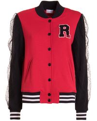 RED Valentino Point D'esprit Tulle Detailed Varsity Jacket - Red