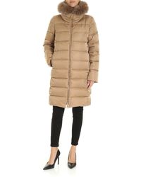 Herno Fur Insert Down Jacket In Camel Colour - Natural