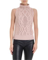 Ermanno Scervino Pink Sleeveless Turtleneck With Rhinestones