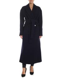 MSGM Cappotto blu con fusciacca in vita