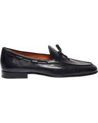 Santoni Mocassino in pelle blu scuro effetto lucido