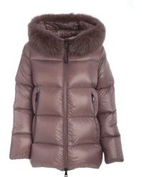 Moncler Dove Serifur Down Jacket Featuring Fox Hood - Grey