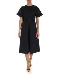 Moncler Blue Midi Dress With Logo On The Sleeves