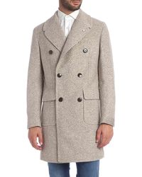 L.B.M. 1911 Cappotto Beige Con Motivo A Spina Di Pesce - Neutro