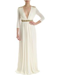 Elisabetta Franchi Abito Lungo Avorio Con Ricamo - Bianco