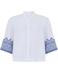 120% Lino - Linen Shirt With Three-Quarter Sleeves - Lyst