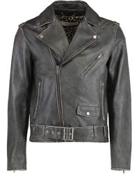 Golden Goose - Leather Jacket With Distressed Treatment - Lyst