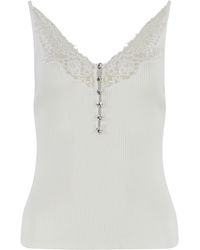Self-Portrait - Ribbed Top With Lace Trim - Lyst