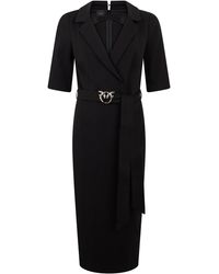 Pinko - Fitted Lapel-Collar Dress With Thin Belt - Lyst