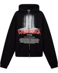Balenciaga - Cotton Hoodie With Zip And Print - Lyst