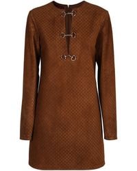 Gucci Belted Leather-Paneled Suede Mini Dress in Red | Lyst Gucci Belted Leather-Paneled Suede Mini Dress in Red | Lyst