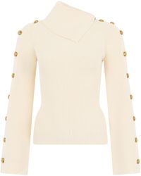 Elisabetta Franchi - Sweater With Asymmetrical Collar And Buttons - Lyst