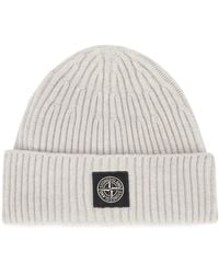 Stone Island - Ribbed Knit Hat With Logo - Lyst