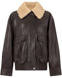 Weekend by Maxmara - Leather Jacket With Fur Collar - Lyst