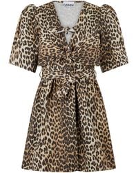 Ganni - Short Dress With Balloon Sleeves - Lyst