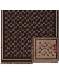 Gucci - Wool Scarf Gg Jacquard Coffee - Lyst
