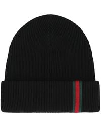 Gucci - Ribbed Wool Beanie With Web Detail And Cuffed Brim - Lyst