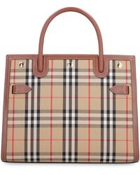 Burberry - Title Bag In Leather And Vintage Check Fabric - Lyst