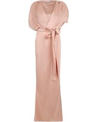 LES FILLES D'EVA - Long Satin Dress With Belt - Lyst