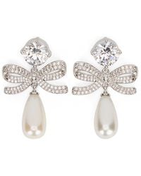 Self-Portrait - Layered Earrings With Crystal Bow And Pearls - Lyst