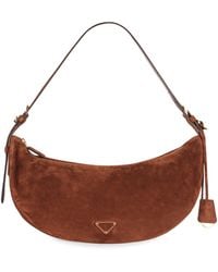 Prada - Borsa a spalla Demi-lune large in pelle scamosciata - Lyst
