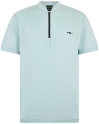 BOSS - T-Shirt With Zip Collar - Lyst