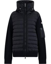 Moncler - Padded Quilted Hooded Jacket With Knit Sleeves - Lyst