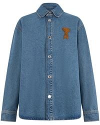 Ami Paris - Giacca in denim con ricamo - Lyst