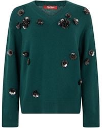 Max Mara - Wool Sweater Mixed With Cashmere With Floral Applications - Lyst